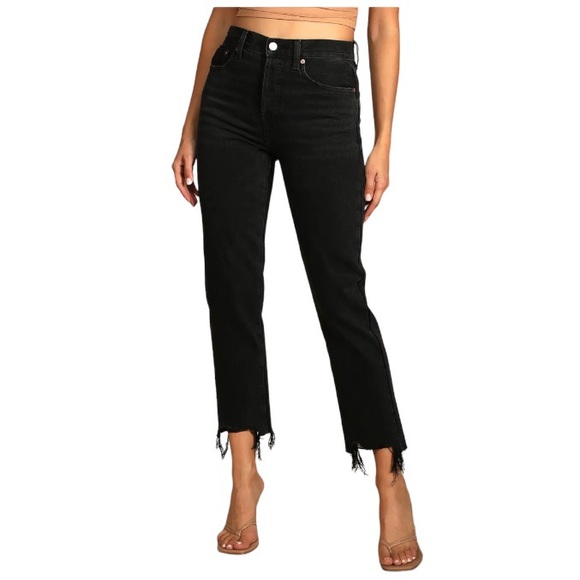 NWT Pistola Charlie High-rise Straight Frayed Hem Ankle Black Jeans-size 31 - Picture 1 of 14